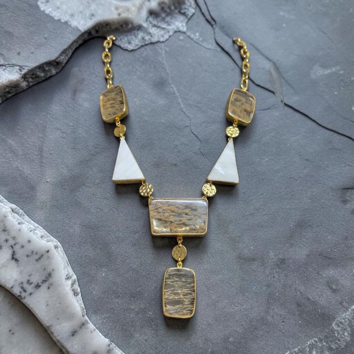 Rutilated Quartz & Pearl Statement Necklace