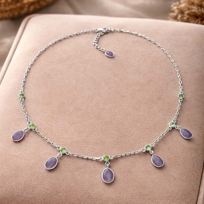 Tanzanite & Emerald Drop Necklace