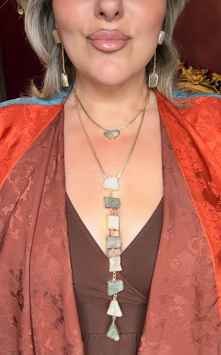 Athena's Light Moonstone, Atlantisite, Green Jasper, Clear Quartz Neckkace Set