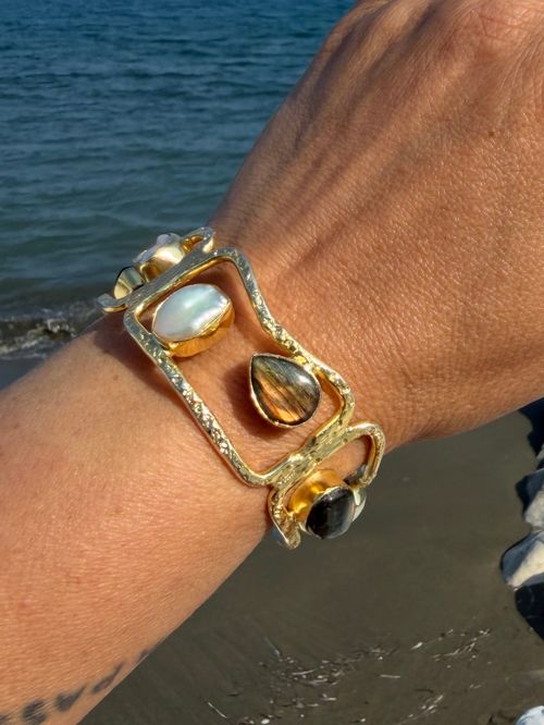 Celestial Tide Labradorite And Mother-Of-Pearl Cuff Bracelet