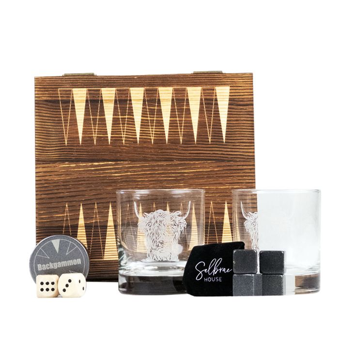 Highland Cow Backgammon and Glass Set