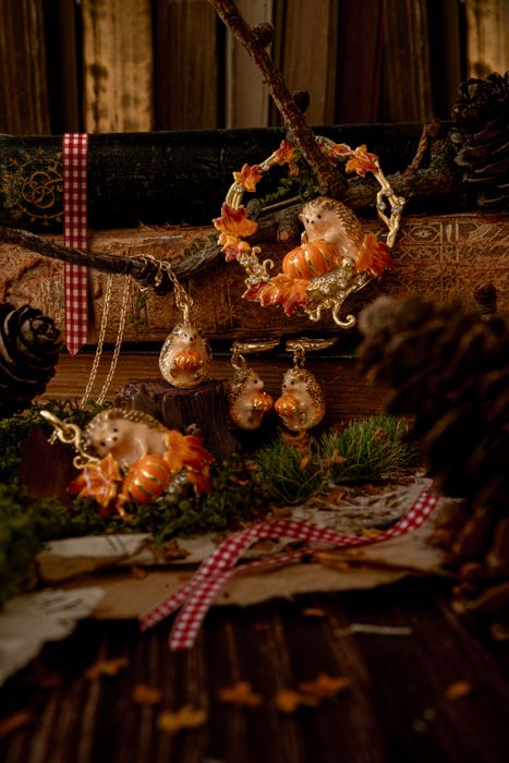 Hedgehog & Pumpkin Brooch