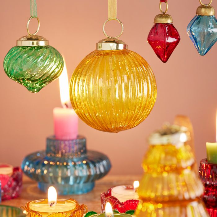Bright Recycled Glass Decorations & Candle Holders