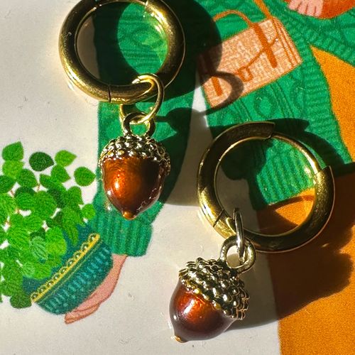 Autumn Acorn 🍂 Detachable Enamel Charm Hoop Earrings