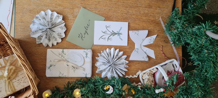 Snowdrop bouquet with pale blue ribbon bow, A6 greeting card with envelope