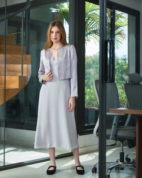 Silk Midi Dress & Textured Silk Jacket Set