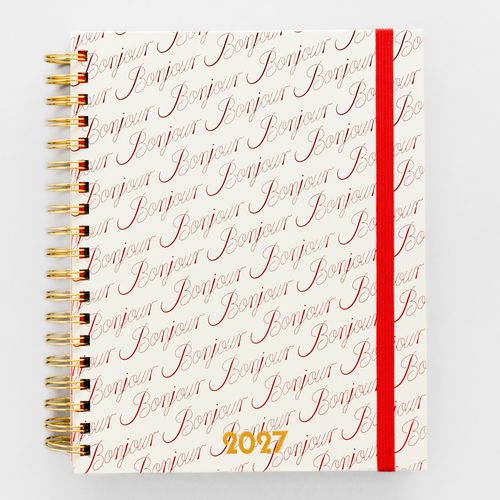 12 Month Large Planner, Bonjour Pattern Ivory