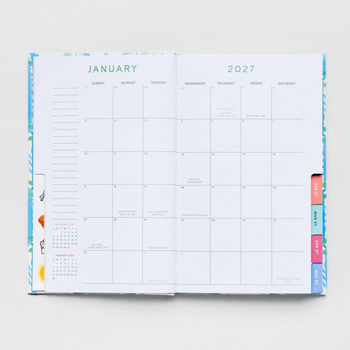 12 Month Classic Planner, Floral Tile Blue