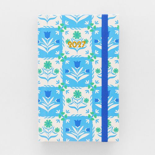 12 Month Classic Planner, Floral Tile Blue