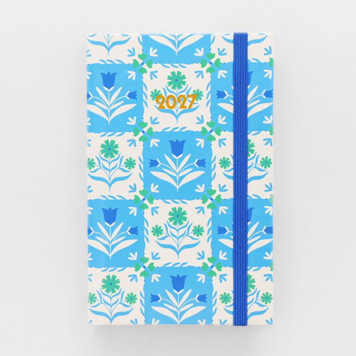 12 Month Classic Planner, Floral Tile Blue