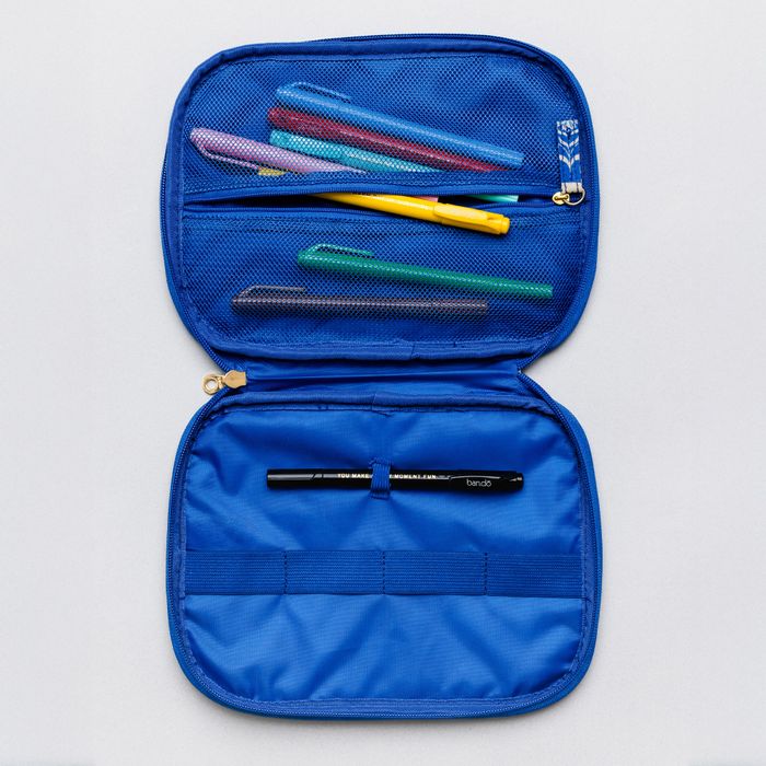 On-the-Go Tech Pouch, Blue Plaid Floral