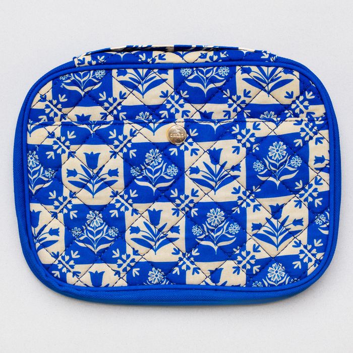On-the-Go Tech Pouch, Blue Plaid Floral