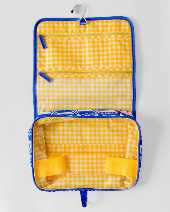 Hanging Toiletry Bag - Blue Plaid Floral