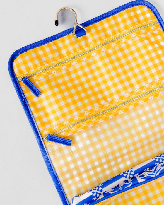 Hanging Toiletry Bag - Blue Plaid Floral