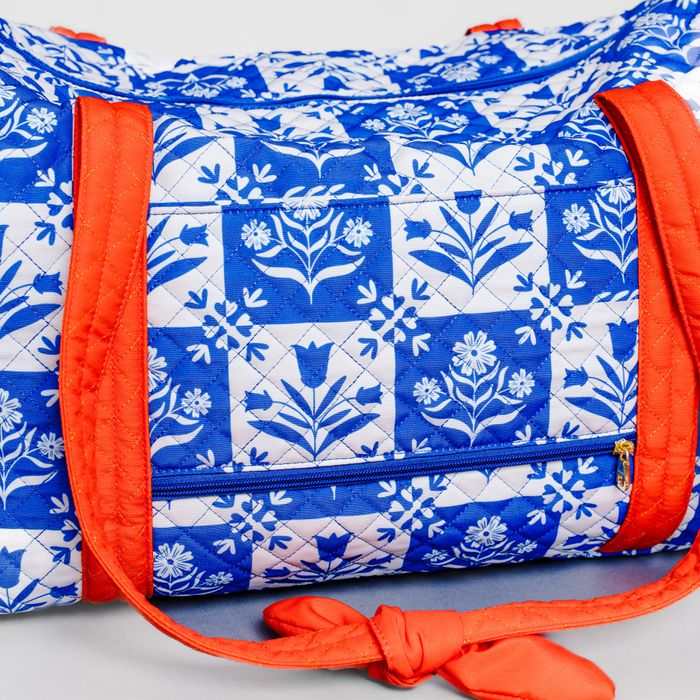 Duffle Bag - Quilted - Blue Plaid Floral