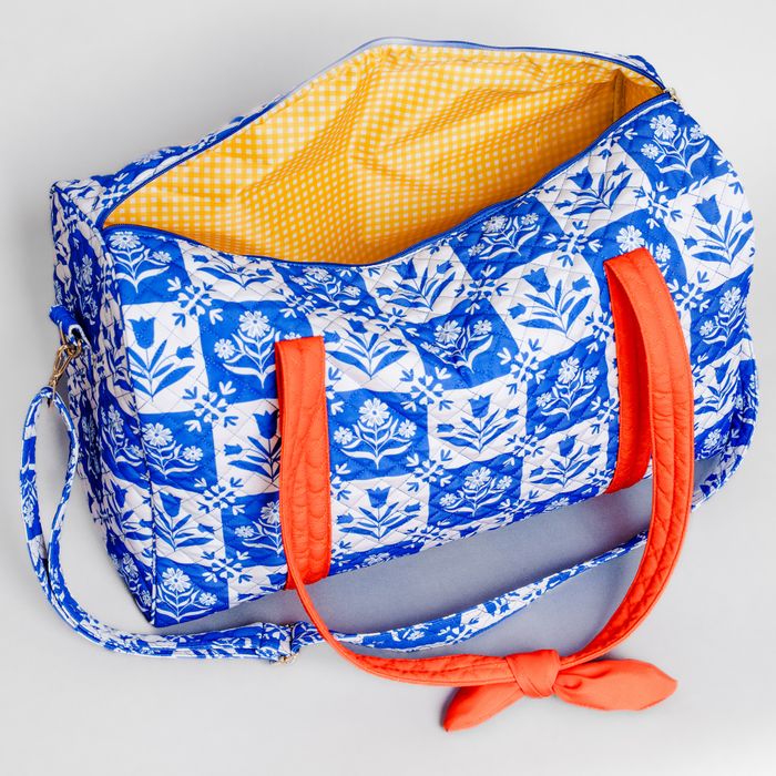 Duffle Bag - Quilted - Blue Plaid Floral