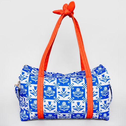Duffle Bag - Quilted - Blue Plaid Floral
