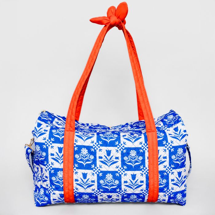 Duffle Bag - Quilted - Blue Plaid Floral