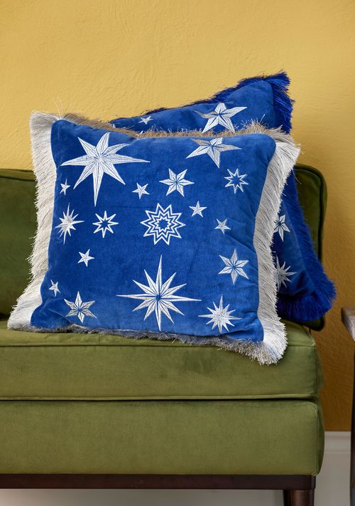 Starry Embroidered Velvet Cushion Cover