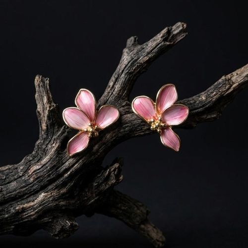 Pink Flower Petal Studs