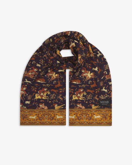UK Wool and Silk Scarf - Hunters in Indigo