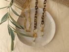 Ginger – Dainty Tortoiseshell & Gold Paperclip small acrylic / acetate glasses chain adorned with hexagons