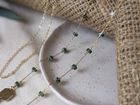 Mary – Dainty Moss Agate Stone Fine Glasses chain with Brass Hexagons