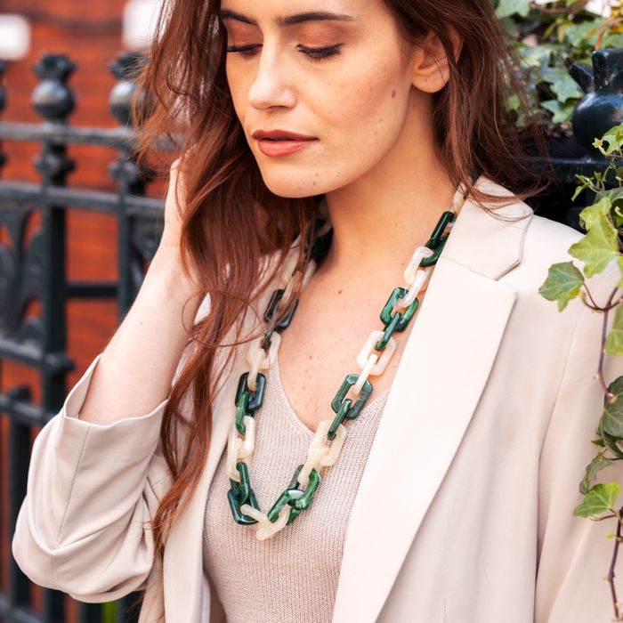 Curtis – Large Glasses chain Marble Green & Cream chunky acrylic chain – perfect for wearing with sunglasses and as glasses holder