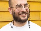 Fred – Dainty all black paperclip small acrylic / acetate glasses chain adorned with hexagons