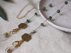 Mary – Dainty Moss Agate Stone Fine Glasses chain with Brass Hexagons -  perfect for wearing with sunglasses and as glasses holder