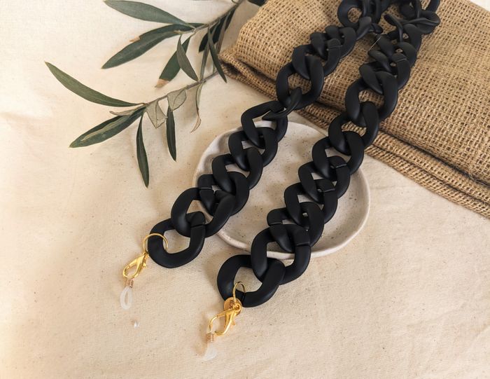 Iris – Large Black Matt Glasses chain acrylic chain -  perfect for wearing with sunglasses and as glasses holder