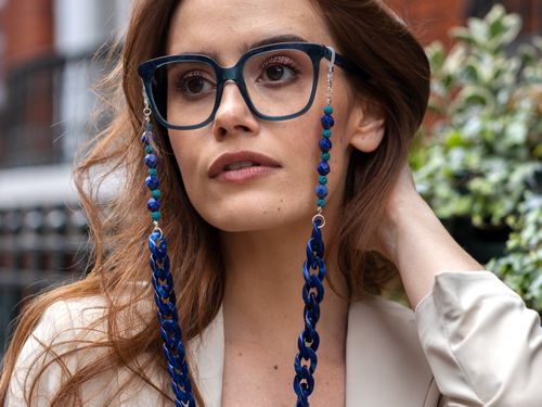 Blue Aromatherapy Essential Oil Diffuser chunky acrylic glasses chain -  perfect for wearing with sunglasses and as glasses holder
