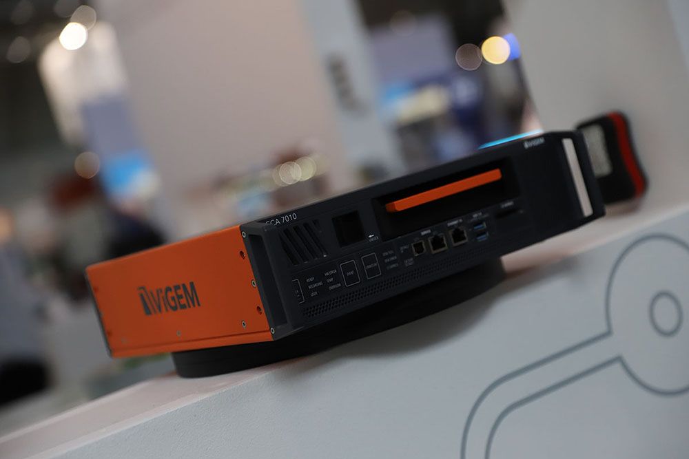 Photo is a close up of technology on display at ADAS & AV Technology Summit