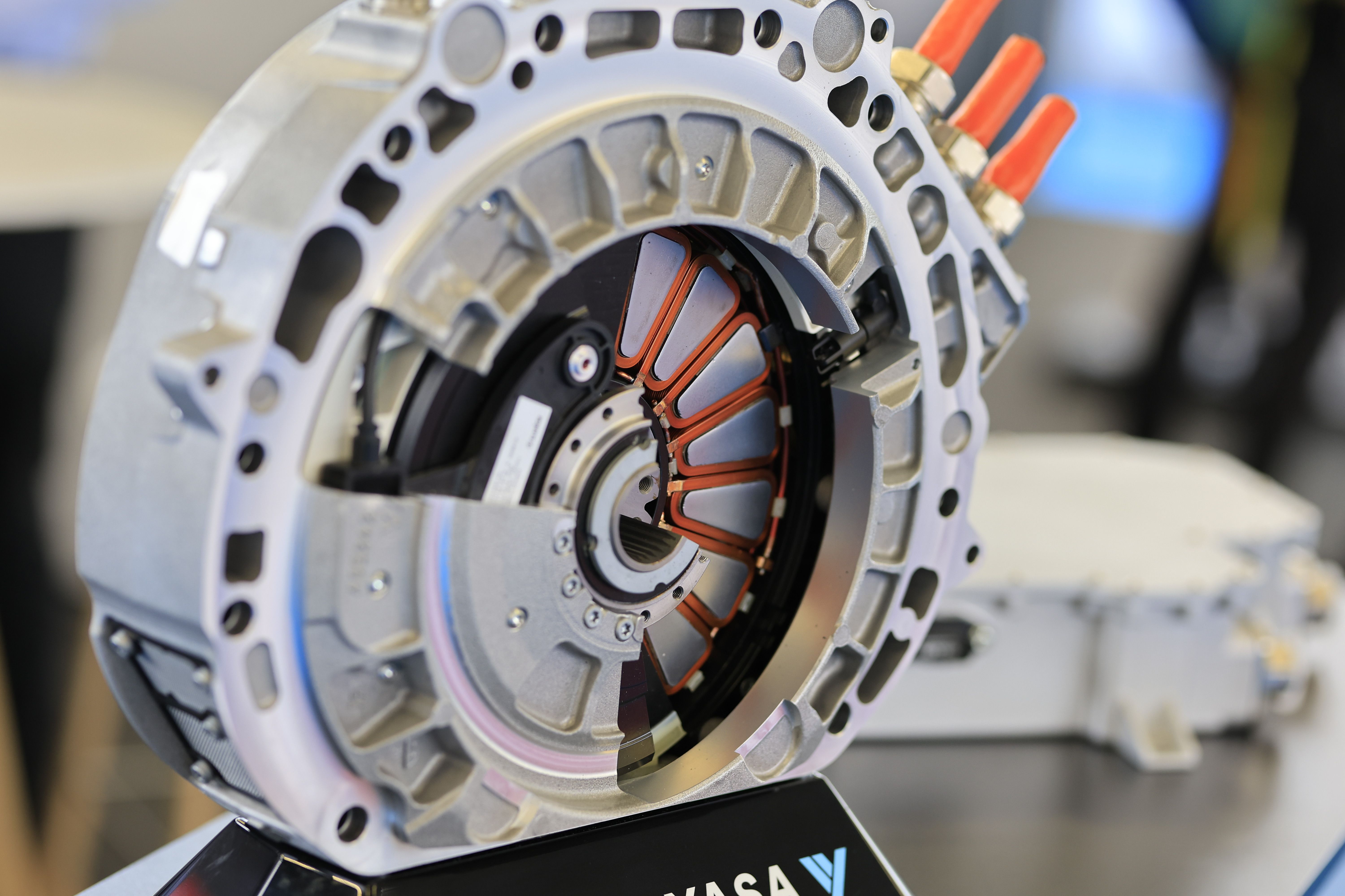 Photo shows a close up of technology on display at Electric & Hybrid Marine Expo