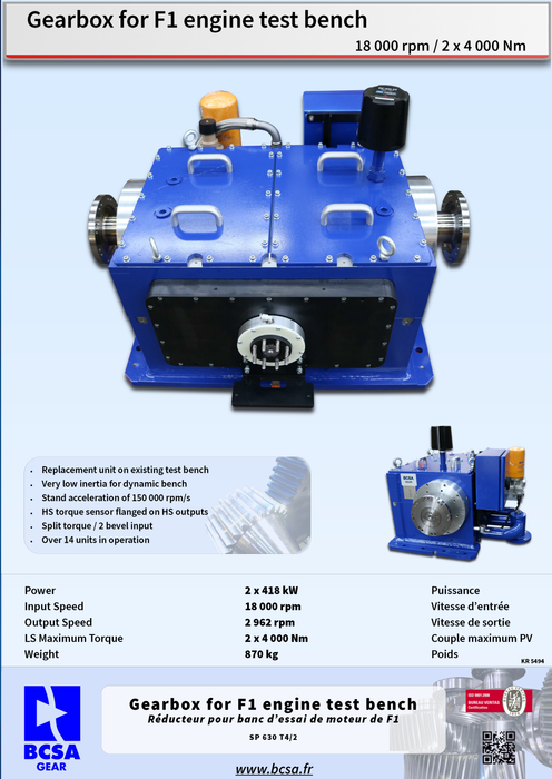 Gearbox for F1 engine test bench