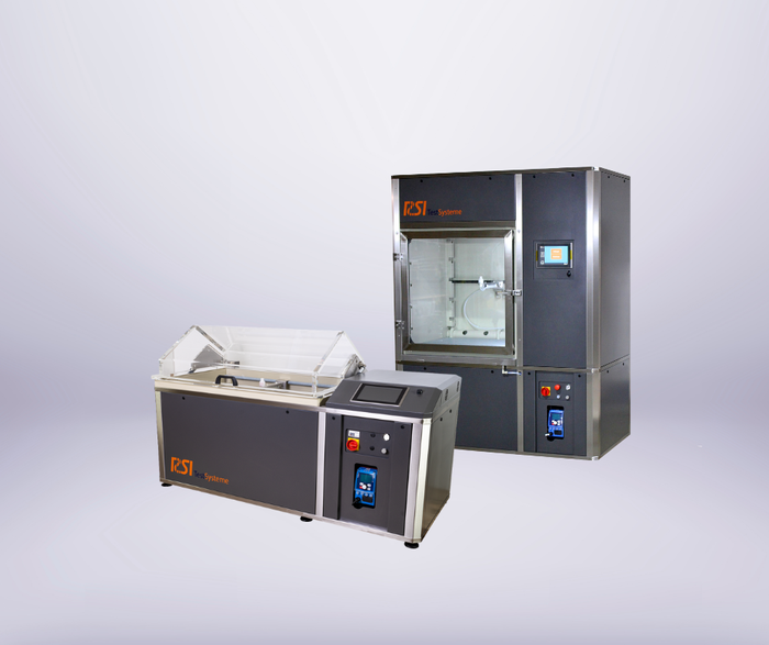 Salt spray chambers and corrosion test chambers