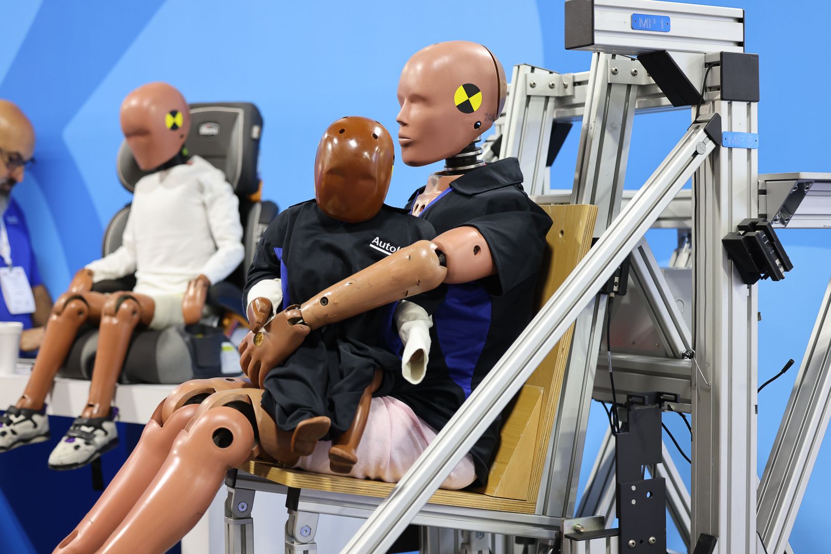 Photo shows crash test dummies on display at Automotive Testing Expo North America