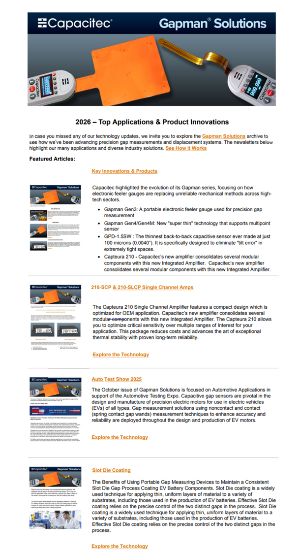 Capacitec's Gapman Solutions New Letter