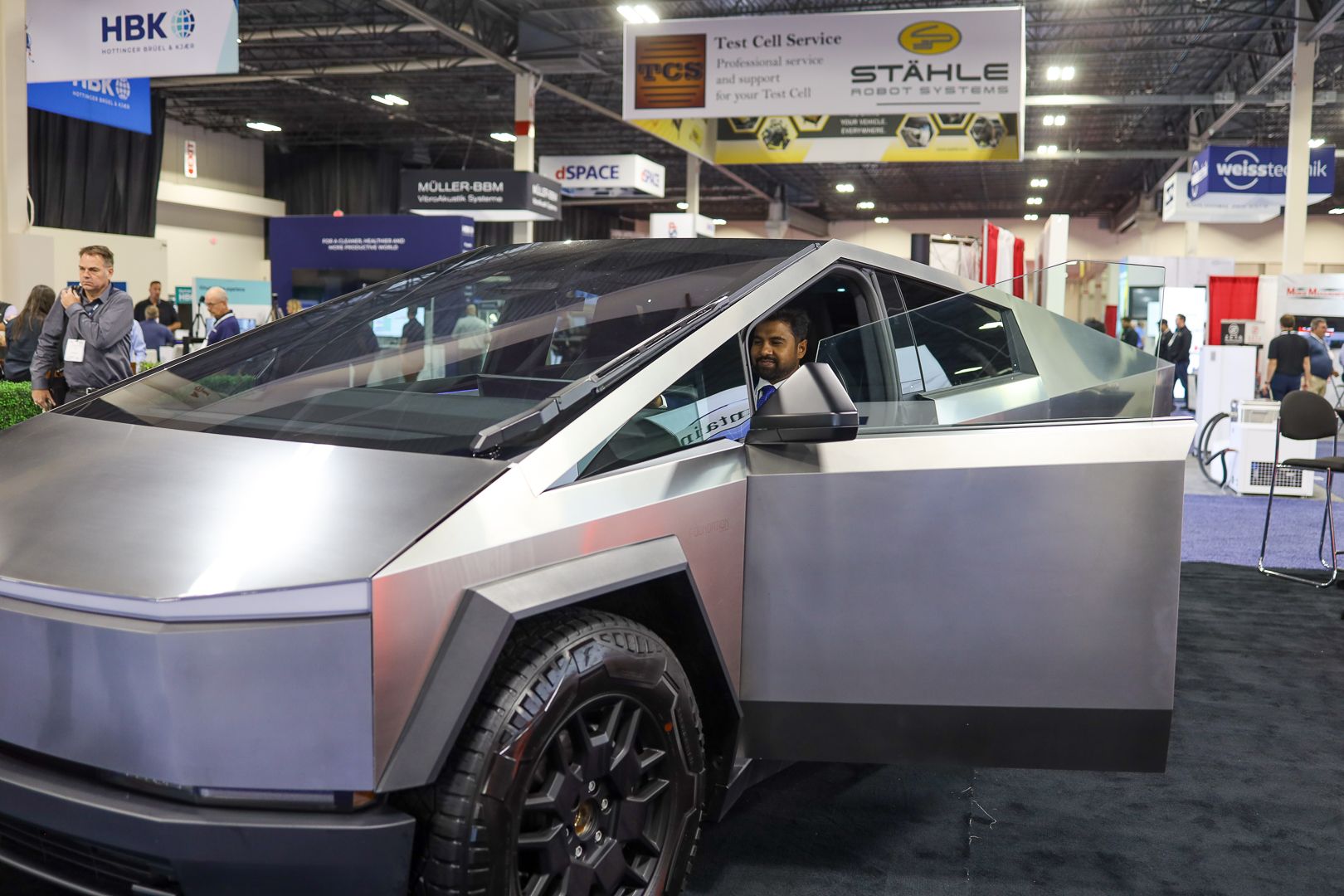 Photo shows a Tesla Truck on display at Automotive Testing Expo North America