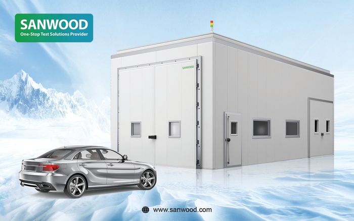 Walk-in environmental chamber for whole-vehicle tests