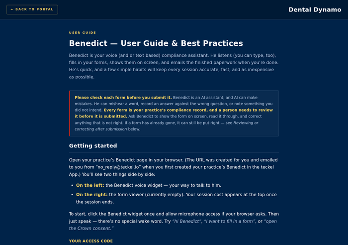 Benedict — voice-driven compliance documentation