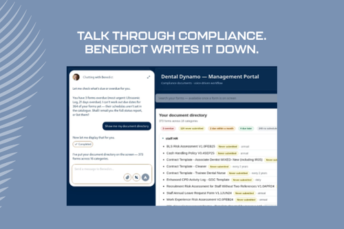 Talk through compliance. Benedict writes it down.