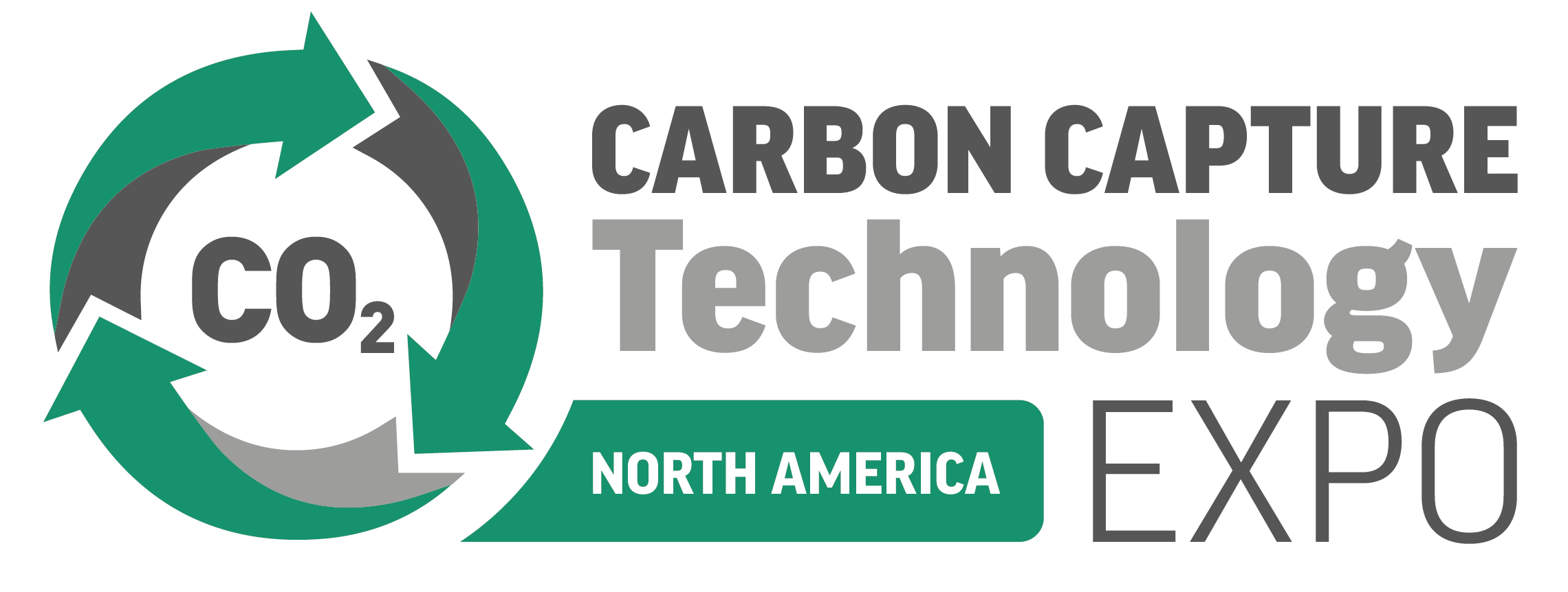 Logo for the Carbon Capture Technology Expo North America, featuring green and grey arrows forming a circular design around CO₂ and bold text highlighting the event name.