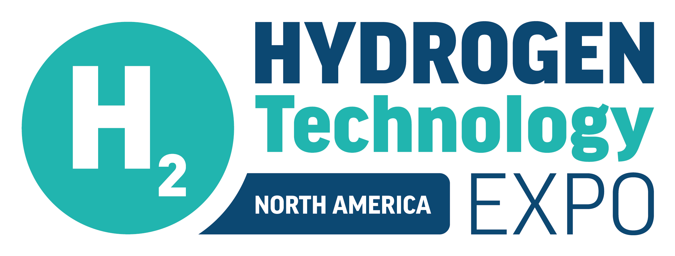 Logo for the Hydrogen Technology Expo North America, featuring a large H2 in a teal circle next to the event name in teal and navy blue text.