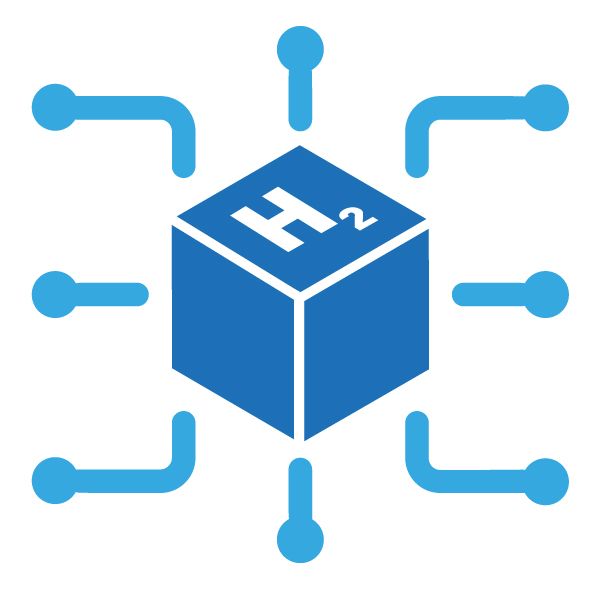 A purple box with the 'H2' Hydrogen chemical symbol on top with arms coming out the box 