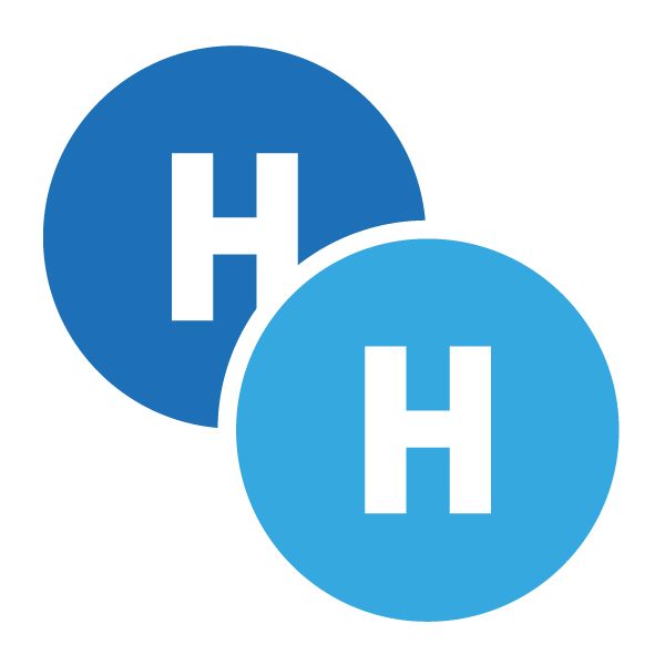 2 H's in two separate purples circles, symbolising Hydrogen