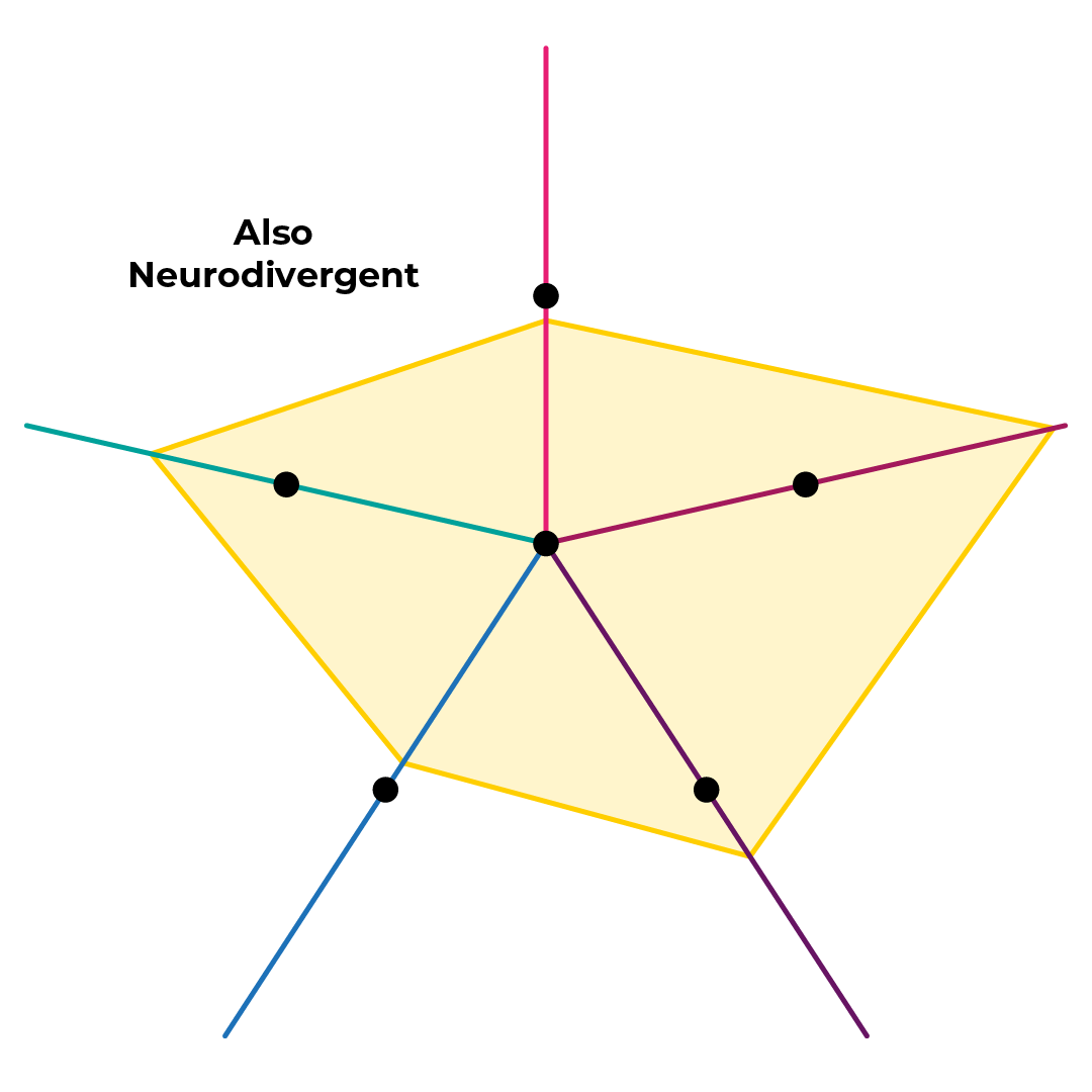 A similar map to the second, but with a differently distorted pentagon, labelled 'Also Neurodivergent'