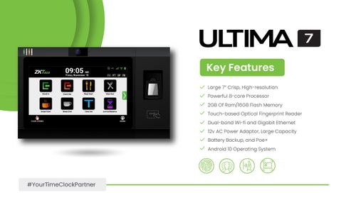 Ultima 7: Next-generation 7-inch flexible time clock with new and innovative facial and biometric technology