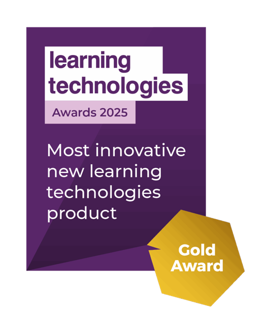 Learning Technologies Awards 2025 Gold Award banner for most innovative new learning technologies product.