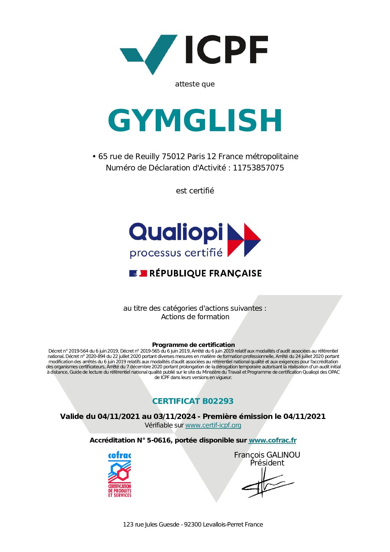 Gymglish est certifié QUALIOPI